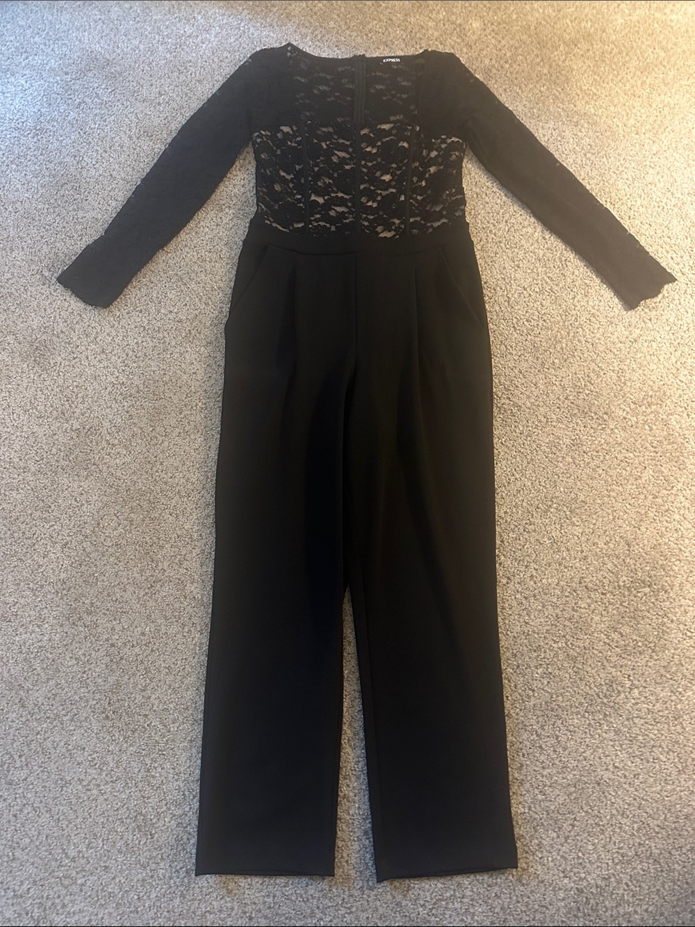 Express Black Lace Long-Sleeve Jumpsuit